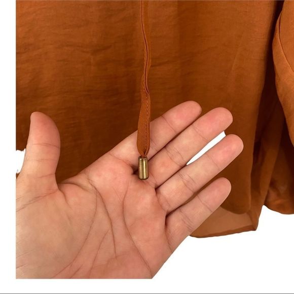 H&M bohemian tan flowy long sleeve top 4 EUC - Picture 3 of 8